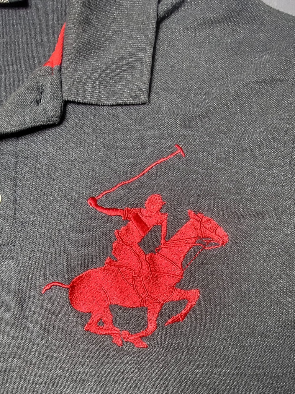 Beverly Hills Polo Club Gray Polo with Red Embroidered Polo Player